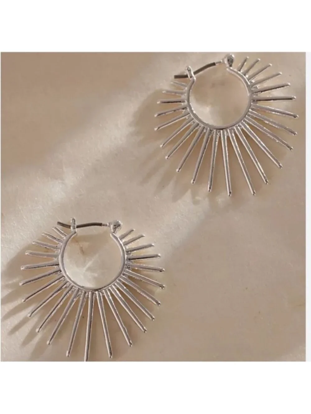 New! Anthropologie Gold Plated Sun Spike Hoop Earrings (1077) NWOT